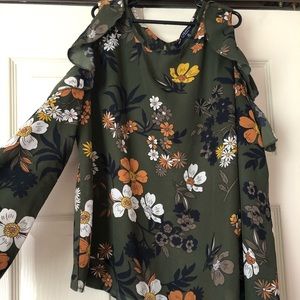 Olive Floral Cold Shoulder Top